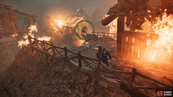 On the roof, defeat the two hidden Raw Manglers, and loot the impaled corpse.