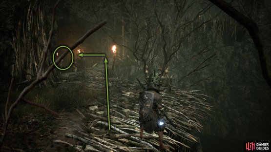 Head up the tree, and follow the path to find the shortcut door.