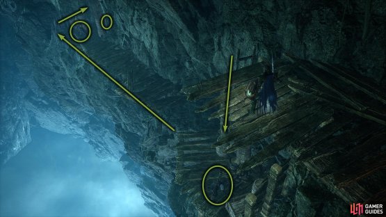 At the end of the next platform. Climb down the ladder, but watch out for the miner below. Now, run to the end of the path then turn right. Beware! There&rsquo;s a mage, and a miner before you go through the doorway.