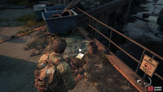 then pickup the Shipping Manifest which is on the floor near the railing. 