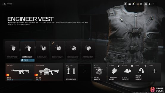 You’ll want to equip the Engineer Vest as it’ll allow you to see Field Equipment.