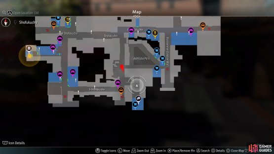 The location of the Cute Cafe on the in-game map.