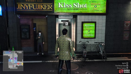 Take this elevator to enter the Kiss Shot Billards and Bar.