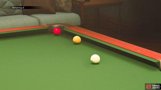 It will take some adjustments, but you want the yellow ball to go straight down the side of the table.