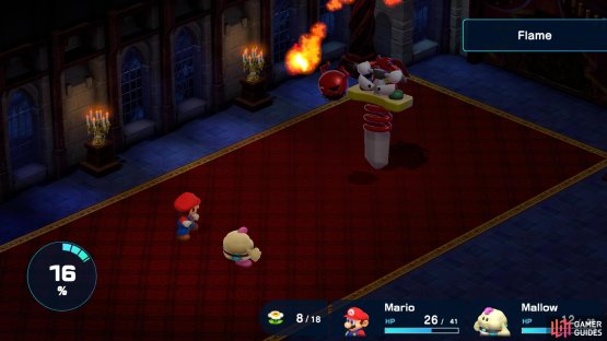 and a second targeted flame ball attack that can be blocked.