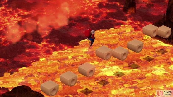 When you&rsquo;re done shopping, leave Cinder Mart and complete one more platforming section to advance to the end of Barrel Volcano.