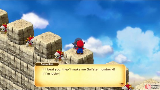 After opening the secret area in Booster Tower, return to Booster Pass to find an Apprentice Snifter who picks a fight.