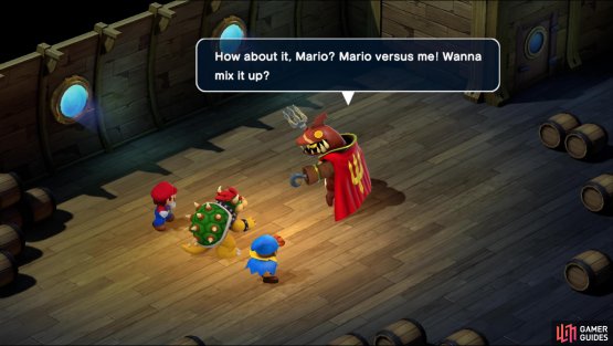 After buffing himself, if a turn ends without any Bandana Blue enemies present, Johnny will challenge Mario to a one-on-one duel.