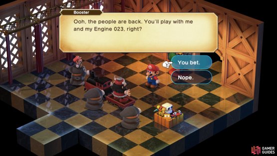 Travel to the top of Booster&rsquo;s Tower in post-game to battle a much more difficult Booster.