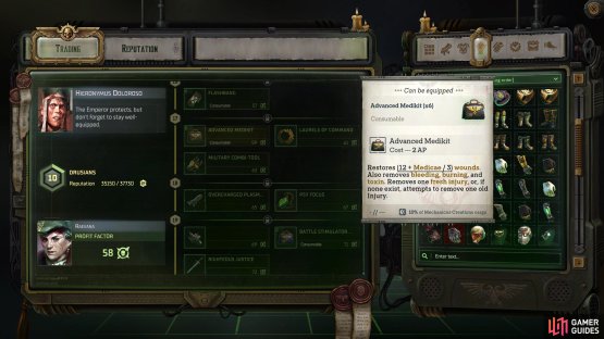 There are some great rewards to get from the Drusians. You&rsquo;ll be able to get the Advanced Medikit early on.