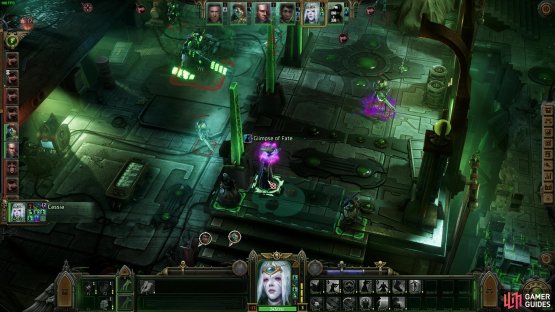 Place your core damage dealers on this ramp, buff up your defensive, and pick off key targets while hitting the boss when possible. Have your Vanguard cover the Blighted Necron Warriors, too.