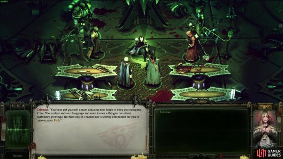 Once the enemies are dead, interact with the machinery and set the Farseer free. He will be your guide to escaping Commorragh.