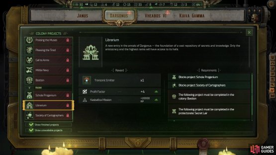 Completing colony projects can award reputation with specific factions. Kasballica has a few of these projects.