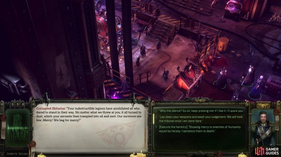 Tell the heretics to lay down their weapons, and they&rsquo;ll oblige.  Saving you from a battle.