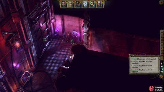 Head east, and you&rsquo;ll come to a door requiring you to pass a Tech-Use check. The wall next to it is a hidden door containing a unique weapon.