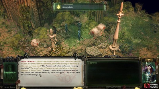 Eventually, you&rsquo;ll find Calligos and the Aeldari. This will update Yrliet&rsquo;s quest Outcast&rsquo;s Duty, which has huge ramifications.
