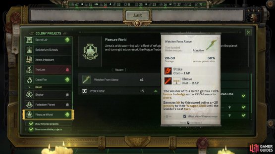 The Watcher From Above is a very good sword you can get as a reward from the Pleasure World project.