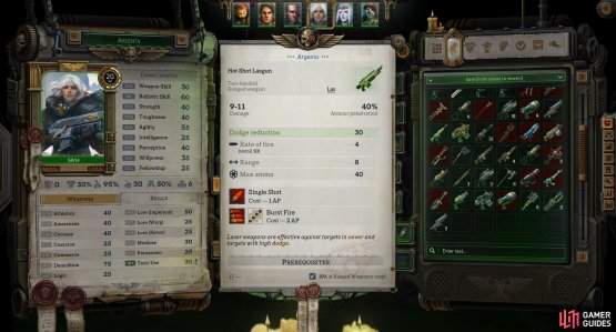 The Hot Shot Lasgun&rsquo;s damage output isn&rsquo;t great, but its high Armor Penetration and Dodge Reduction make it reliable.