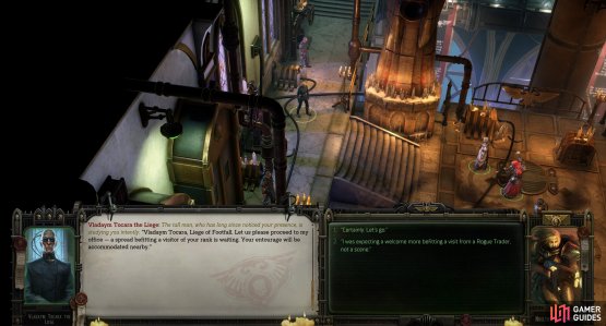 After reaching Footfall, you need to meet with the Liege and establish diplomatic relations.