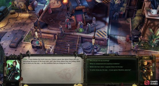 After talking and looting around the mansion, return to your shuttle and Yrliet will come clean, admitting she knows more about the rebels than she originally let on.