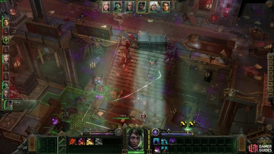 Defeat the ambushing enemies in the central library and move towards the console in the tunnel.
