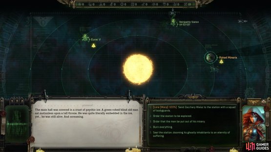 After Zacchary Weisz contacts you, explore Astropathic Station VX-02-537 and pick the [Lore (Warp)] option,