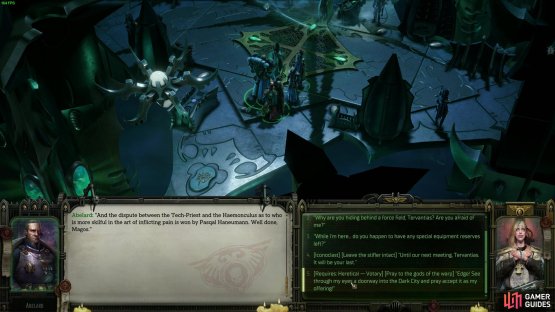 When you reach the top of the Reaving Tempest Spire, you&rsquo;ll reunite with Tervantias and be able to sing the praise of the Chaos gods when you talk to him about the Stiffler he is near.