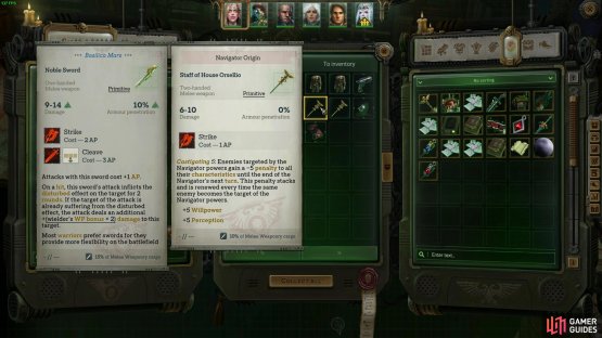 The Staff of House Orsellio is an offensive Navigator staff designed to debuff enemies and make it harder for them to dodge, parry, or survive debuffs or resistance checks.