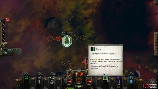 Strafe gives you the option to move in a horizontal line. This is useful when trying to make minor adjustments such as targeting the ship&rsquo;s weak points.