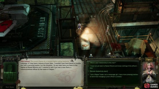 Speak to Raquel near the shuttle and get a low-down on the situation to kick start the Chosen Ones mission in Rogue Trader.