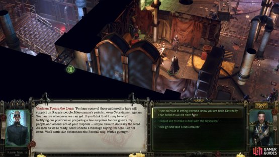 Tell Vladaym you see no issue in letting Incendia know where he is. A battle with Incendia will immediately follow.