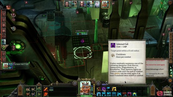 No idea why he&rsquo;s invisible here, but here you can see his Infernal Call talent. This can be used every turn.