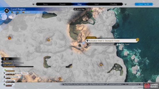 The location of the fifth tower on the map.