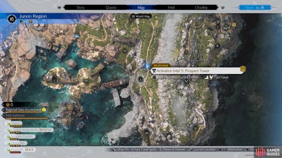 The location of the fifth tower on the map.