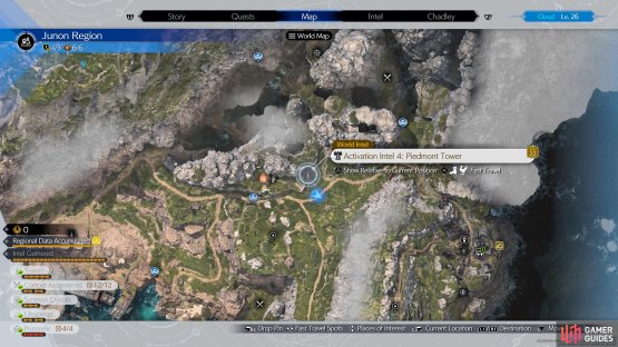 The location of the fourth tower on the map.