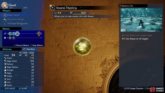Different materia has different max levels, AP costs per level, and effects from leveling. Compare Assess, which only has two levels and gains expanded range when hitting Lv 2,