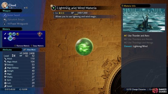 to Lightning and Wind Materia, which has more levels, much higher AP costs, and unlocks higher tier thunder and wind spells as it levels.