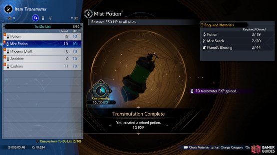 consuming the resources and creating the chosen item. You&rsquo;ll gain Craftsmanship XP for every new item crafted.