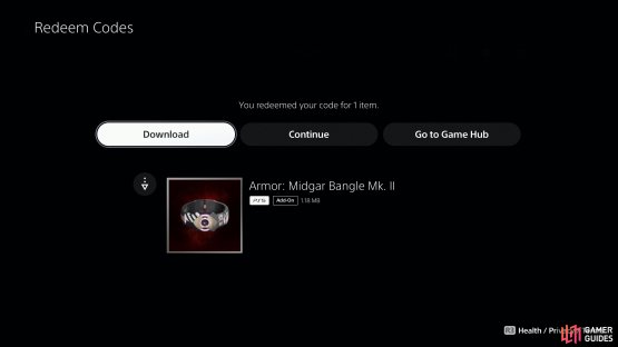 Enter the code that you got (digitally) with your physical copy of the game to claim the Midgar Bangle MK. II,