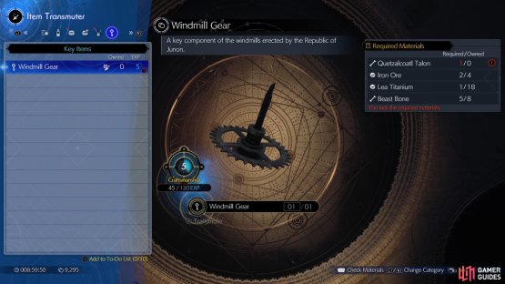 to acquire the Windmill Gear Recipe.