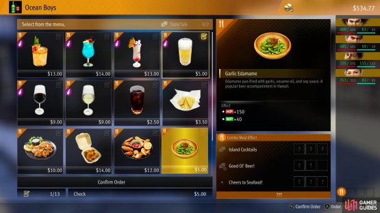 Each spot to eat has its own unique combo meal and items to buy.