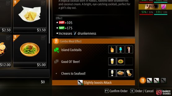 Each combo meal can be seen in the corner of the menu after you have discovered it, alongside the bonus it gives.