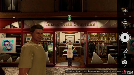 and snap a picture of the Shark Teeth Souvenirs Shop sign