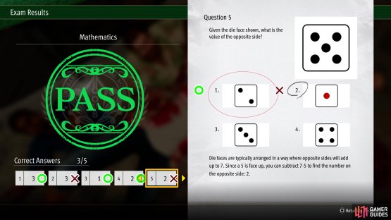 Given the die face shown, what is the value of the opposite side?