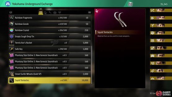 which can be traded for various rewards, including Squid Tentacles.