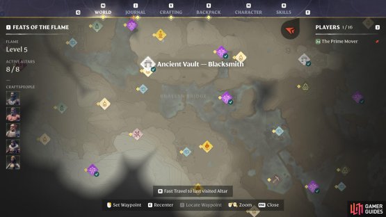 The Blacksmith&rsquo;s Ancient Vault location is directly north of the main bridge and south of the Springlands Tower.