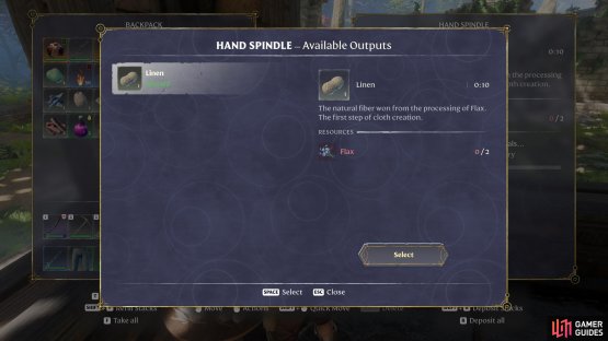 Interact with the Hand Spindle, and then select “browse recipes”. This will show you what you need to craft the recipe.
