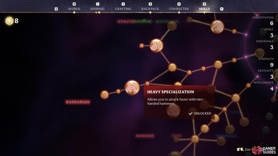 Heavy Specialization is exactly what it says; you&rsquo;ll need a two-handed hammer to utilize this. 