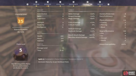You can check on your mana, alongside spirit for mana restoration, in the character screen, then click the attributes button.