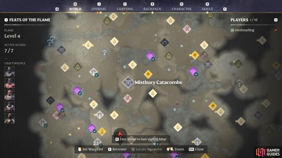 A base northeast of Mistbury Catacombs gives you a central fast travel point, while being close to numerous essential resources.